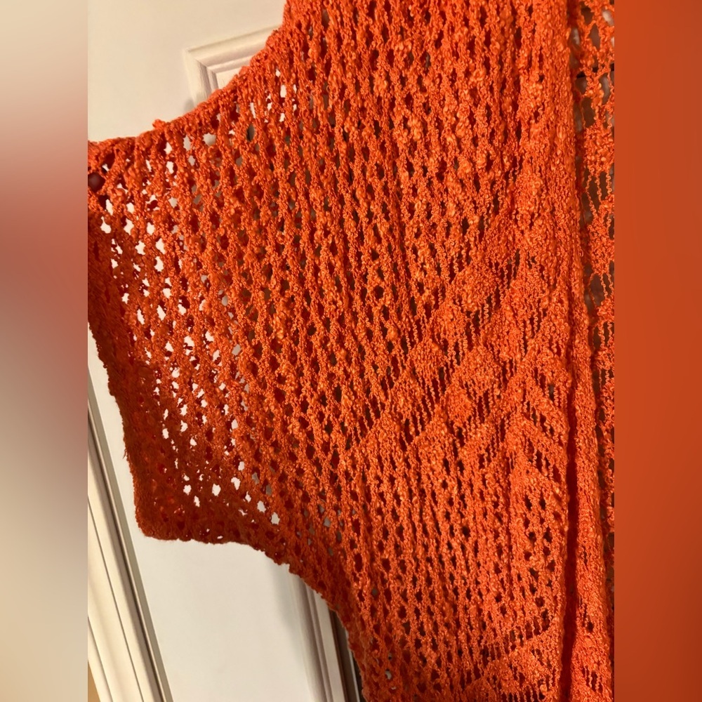 Heyson Vibrant Orange Open-Front Crochet Cardigan - Picture 3 of 9